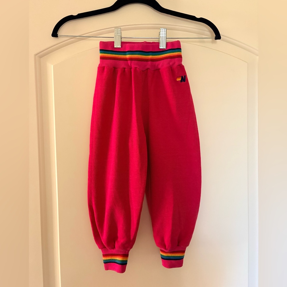 Aviator Nation Hot Pink Kids Joggers with Rainbow Waistband